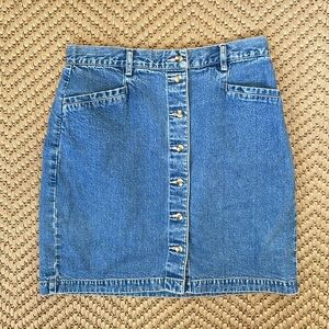 Eddie Bauer - 90s Button Down Denim Skirt - Blue - 12 Petite